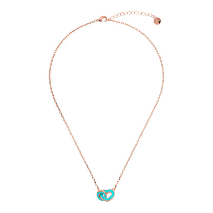 Collana Catena Forzatina con Doppio Pendente Smaltato Cuore e Maglia Ovale
