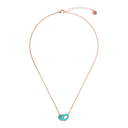 Collana Catena Forzatina con Doppio Pendente Smaltato Cuore e Maglia Ovale