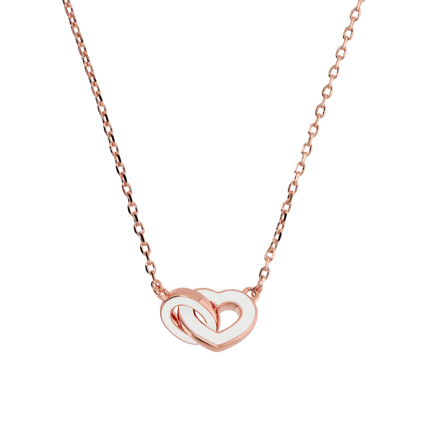 Collana Catena Forzatina con Doppio Pendente Smaltato Cuore e Maglia Ovale