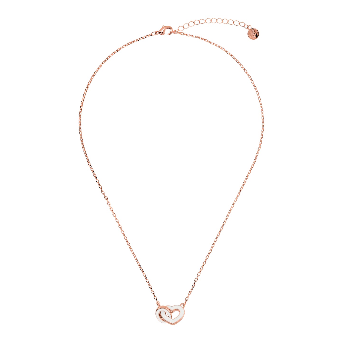 Collana Catena Forzatina con Doppio Pendente Smaltato Cuore e Maglia Ovale