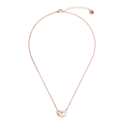 Collana Catena Forzatina con Doppio Pendente Smaltato Cuore e Maglia Ovale