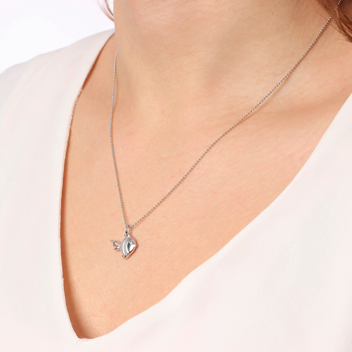 Collana Maglia a Palline in Argento 925 placcato Platino con Ciondolo Animale