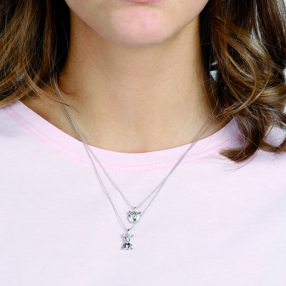 Collana Maglia a Palline in Argento 925 placcato Platino con Ciondolo Animale