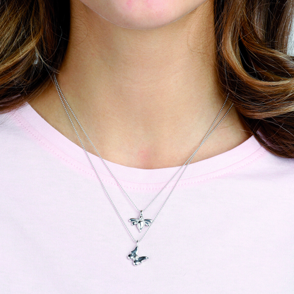Collana Maglia a Palline in Argento 925 placcato Platino con Ciondolo Animale