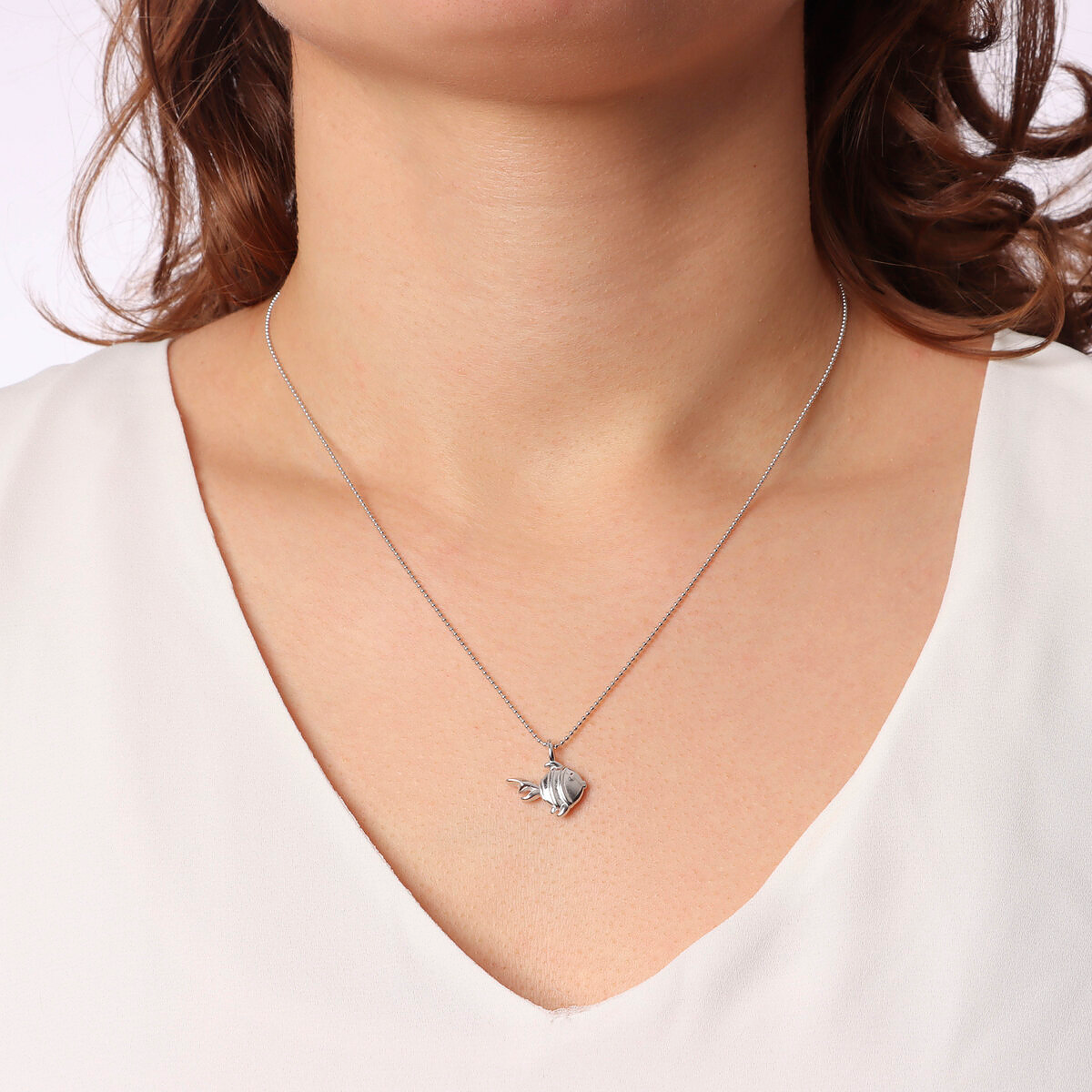 Collana Maglia a Palline in Argento 925 placcato Platino con Ciondolo Animale