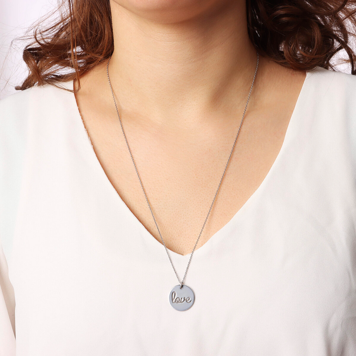 Collana Catena Forzatina in Argento 925 placcato Platino con Pendente Scritta