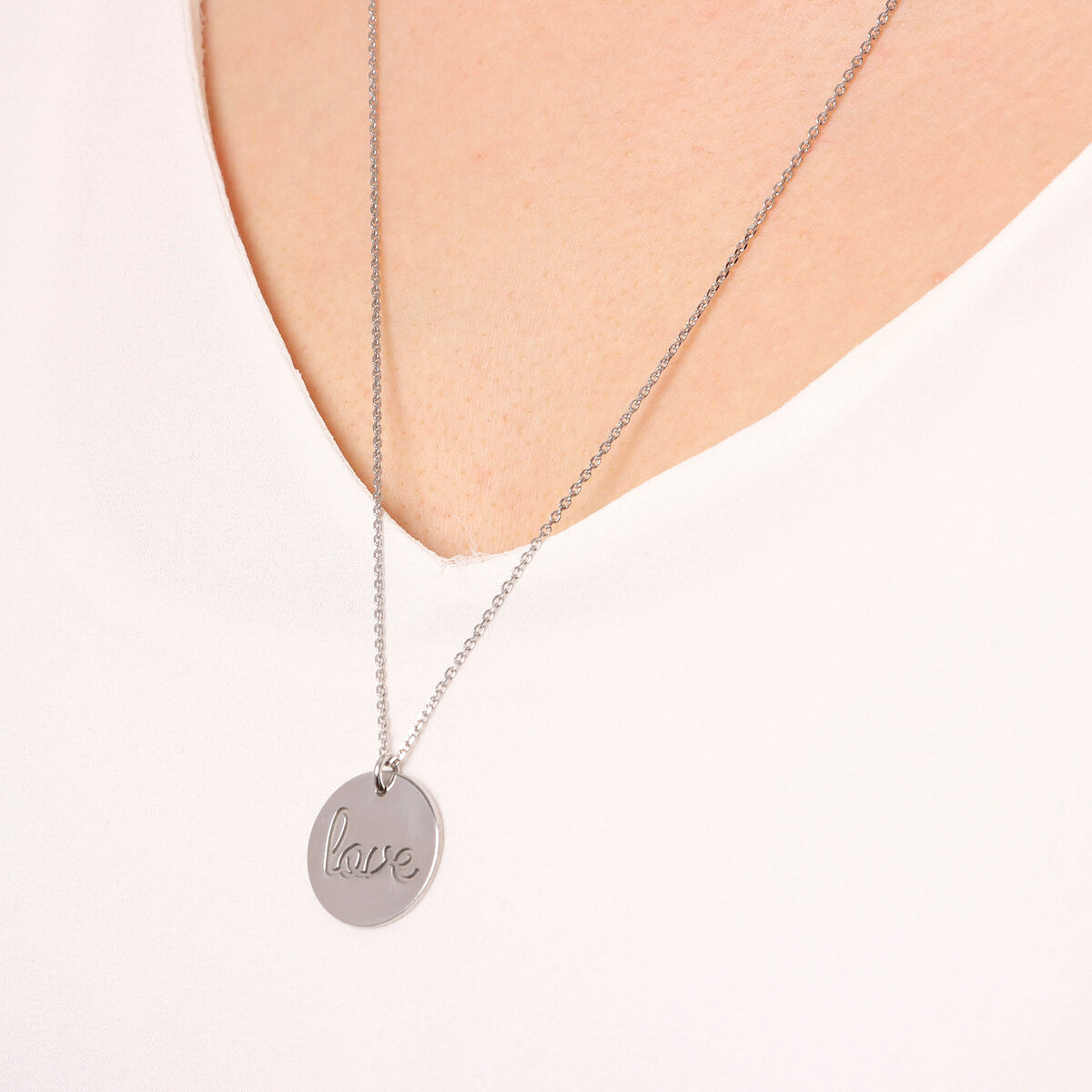 Collana Catena Forzatina in Argento 925 placcato Platino con Pendente Scritta