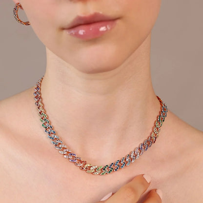 Collier ras du cou à chaîne carrée avec pavé de zircones cubiques