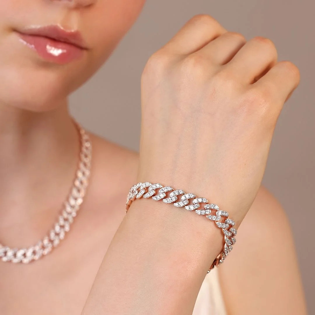 Quadratisches Grumetta-Kettenarmband mit kubischem Zirkonia-Pavé