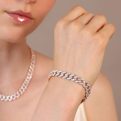 Quadratisches Grumetta-Kettenarmband mit kubischem Zirkonia-Pavé
