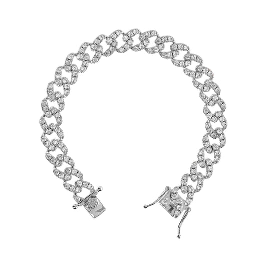 Bracciale White Catena Grumetta Squadrata con Pavé di Cubic Zirconia