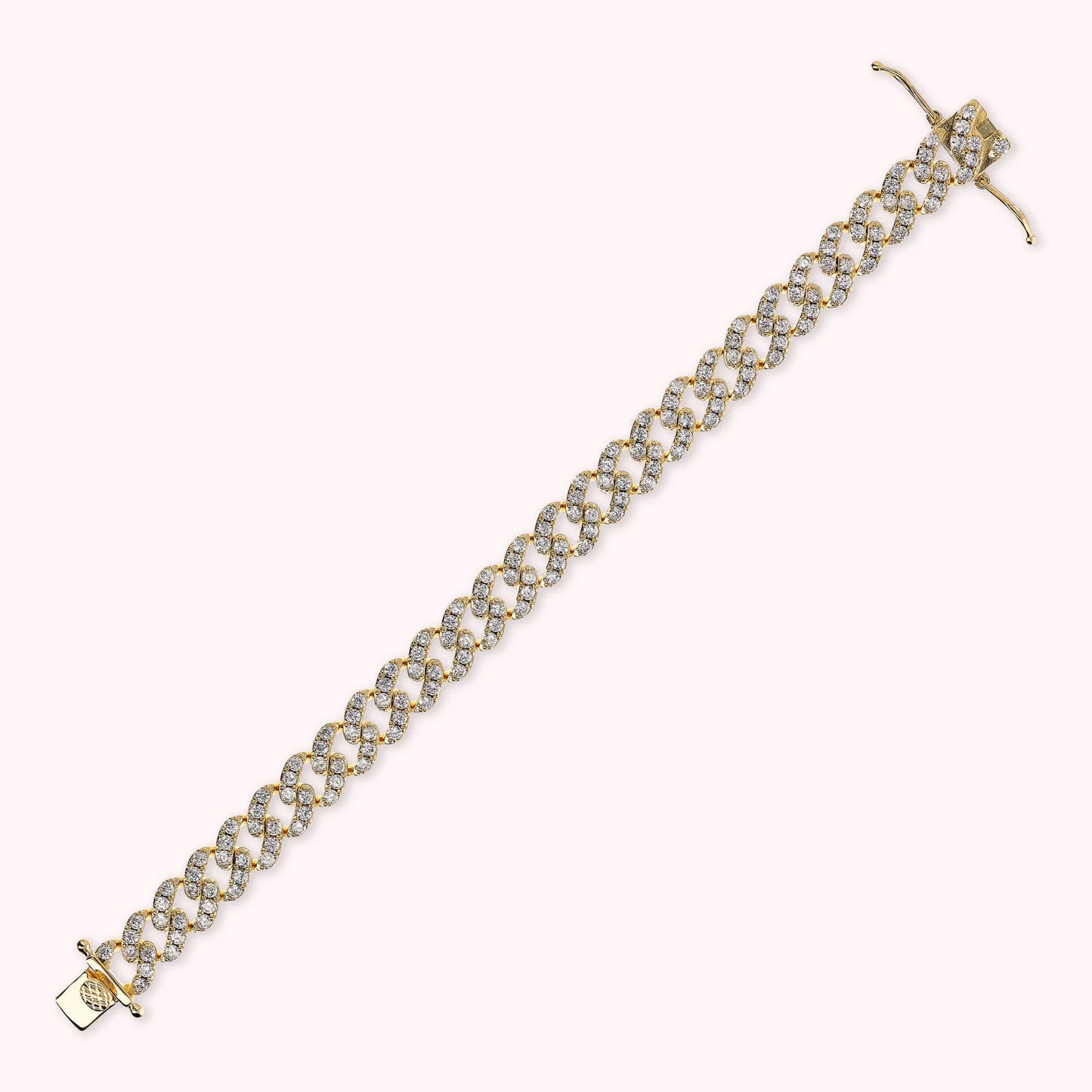 Bracelet chaîne dorée à maille gourmette carrée avec pavé de zircones cubiques