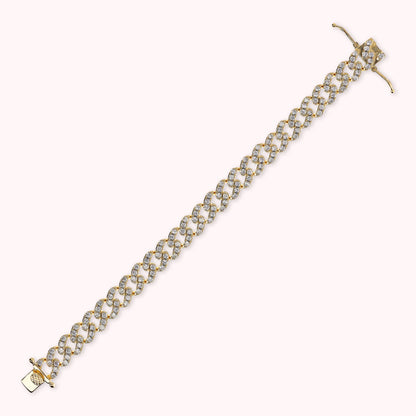 Bracelet chaîne dorée à maille gourmette carrée avec pavé de zircones cubiques