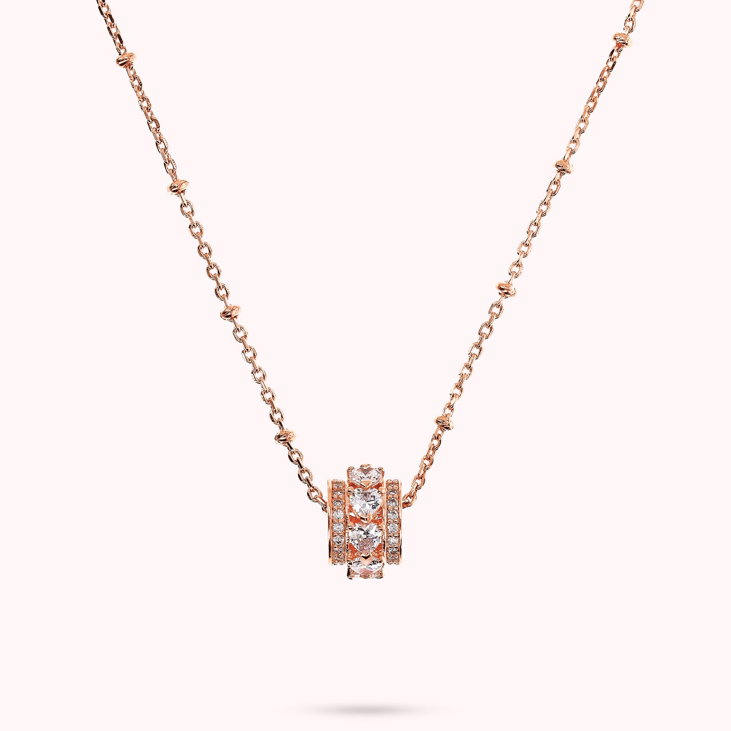 Collana con Pendente a Rondella e Cuori in Cubic Zirconia