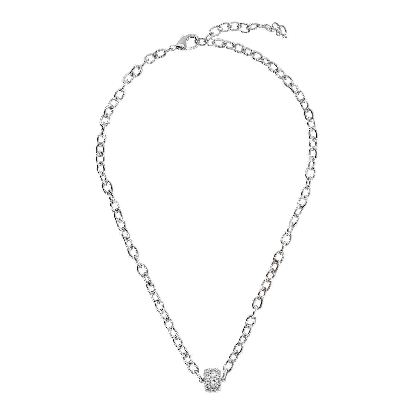 Collana White Catena Rolo Ovale con Rondella in Pavé di Cubic Zirconia