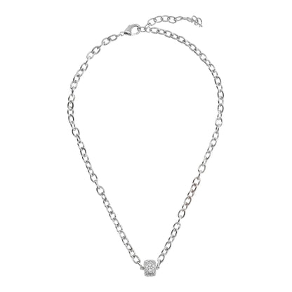 Collana White Catena Rolo Ovale con Rondella in Pavé di Cubic Zirconia