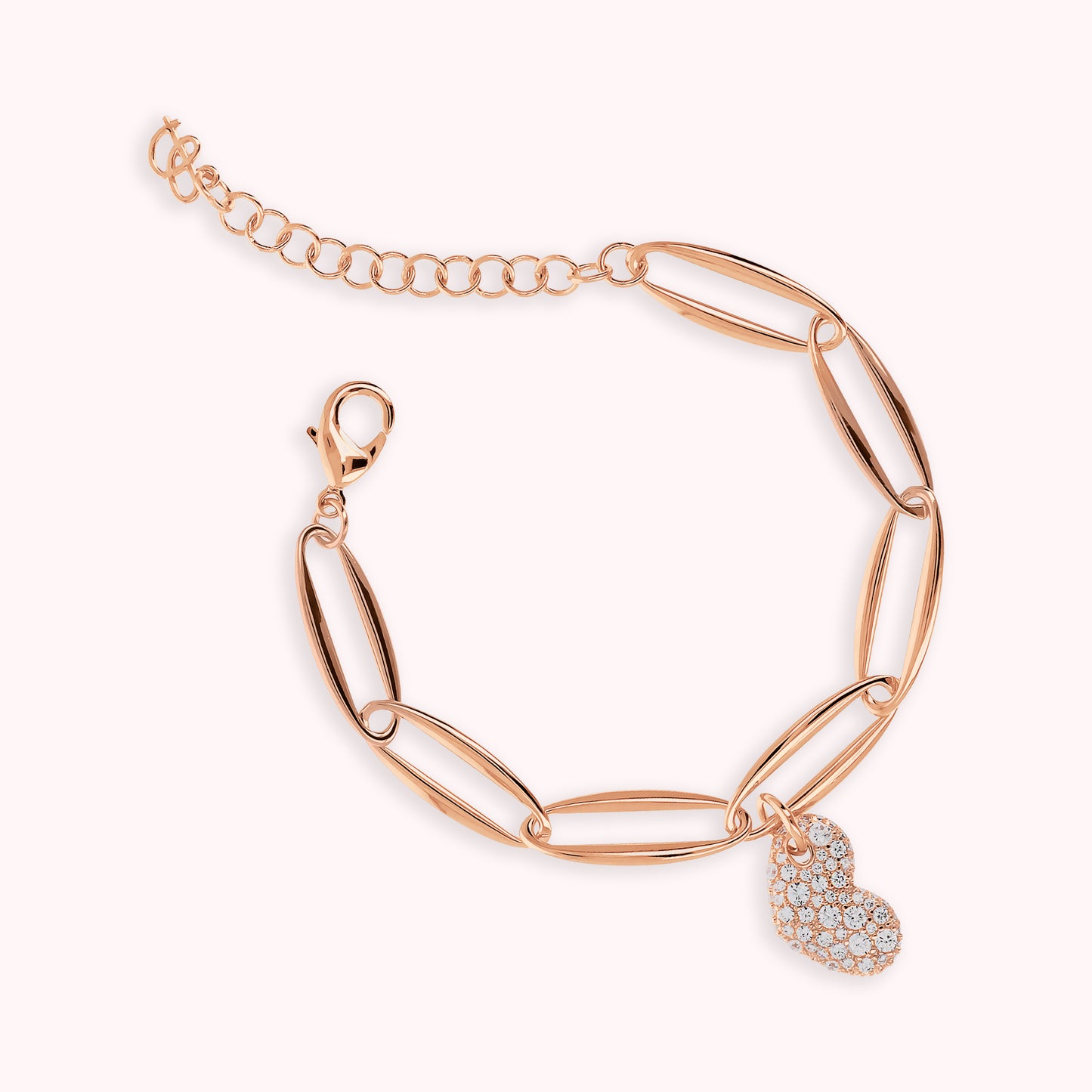 Bracelet à maillons marquise et cœur en pavé de zircones cubiques