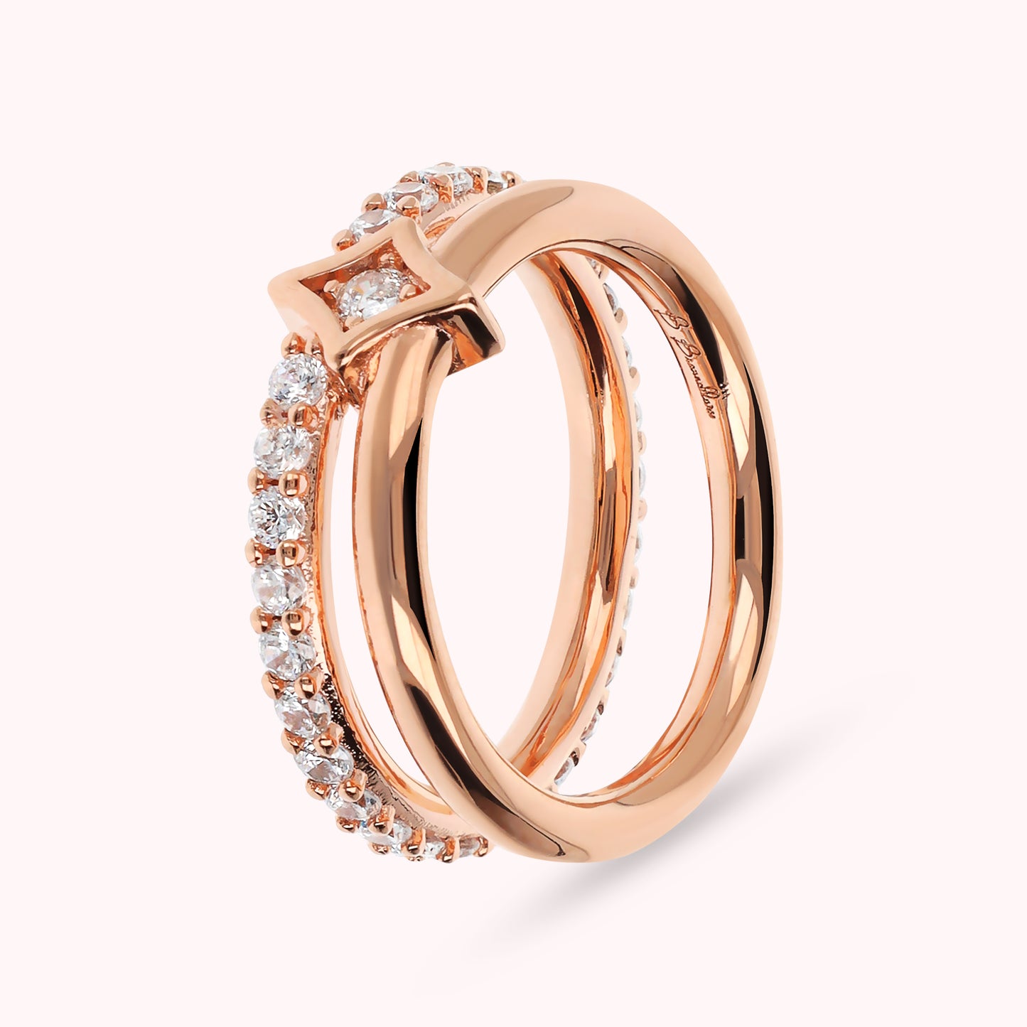 Anello Doppio Étoile Fedina e Veretta in Cubic Zirconia