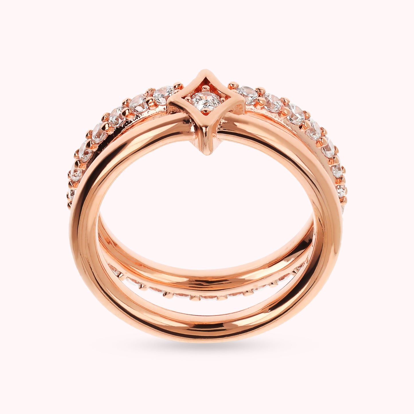 Anello Doppio Étoile Fedina e Veretta in Cubic Zirconia