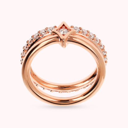Anello Doppio Étoile Fedina e Veretta in Cubic Zirconia