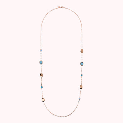 Collana Lunga con Pepite e Prisma Gem Tonde e a Baguette