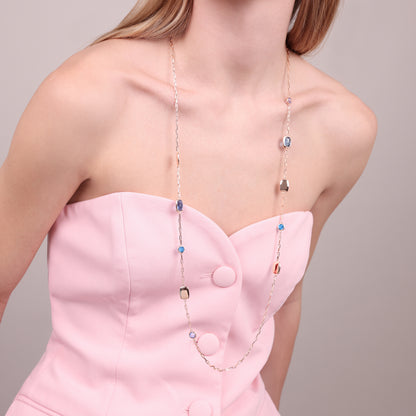 Collana Lunga con Pepite e Prisma Gem Tonde e a Baguette