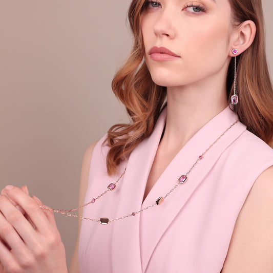 Collana Lunga con Pepite e Prisma Gem Tonde e a Baguette