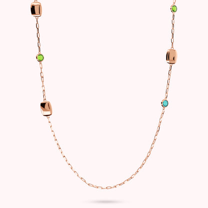 Collana Lunga con Pepite e Prisma Gem Tonde e a Baguette
