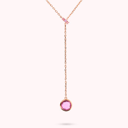 Collana a Cravatta con Rondella in Pavé e Pendente in Prisma Gem Tonda