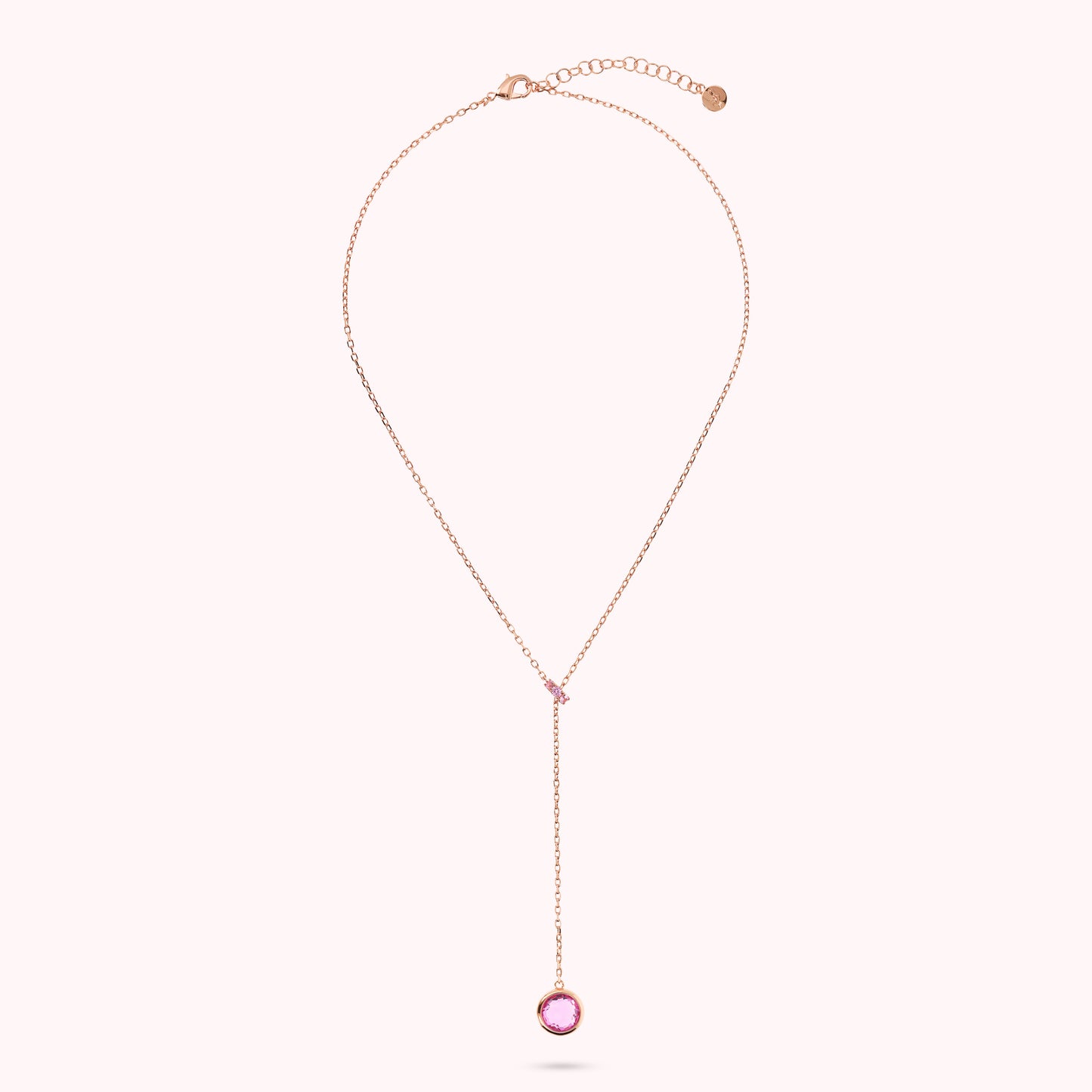 Collana a Cravatta con Rondella in Pavé e Pendente in Prisma Gem Tonda