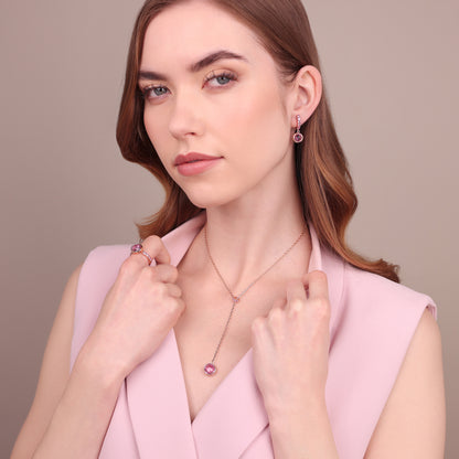 Collana a Cravatta con Rondella in Pavé e Pendente in Prisma Gem Tonda