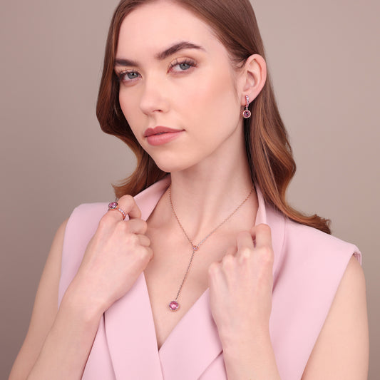 Collana a Cravatta con Rondella in Pavé e Pendente in Prisma Gem Tonda