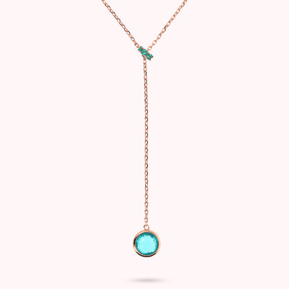 Collana a Cravatta con Rondella in Pavé e Pendente in Prisma Gem Tonda