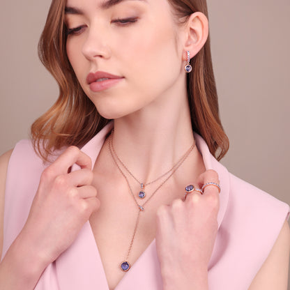 Collana a Cravatta con Rondella in Pavé e Pendente in Prisma Gem Tonda