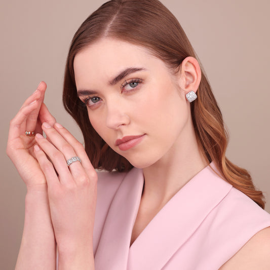 Anello a Fascia con Elementi Quadrati in Pavé di Cubic Zirconia