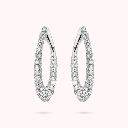 Boucles d'oreilles ovales blanches en zircone cubique pavée