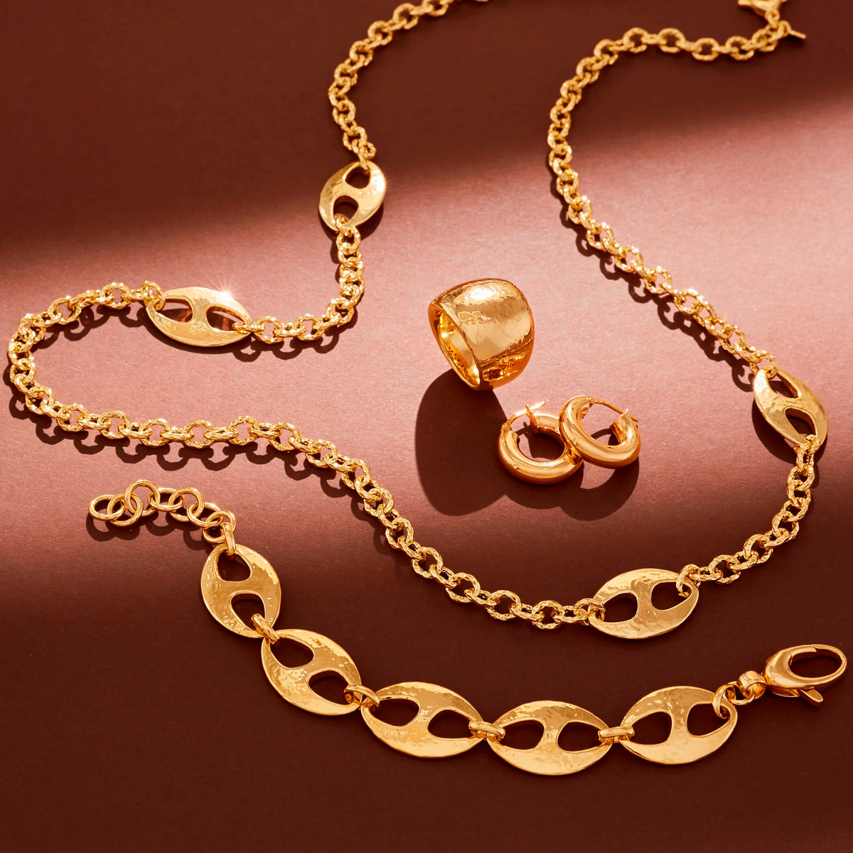 Beale Rolo Add Long Chain Rolo Necklace with Hammered Marine Links - Etrusca Jewelry ...