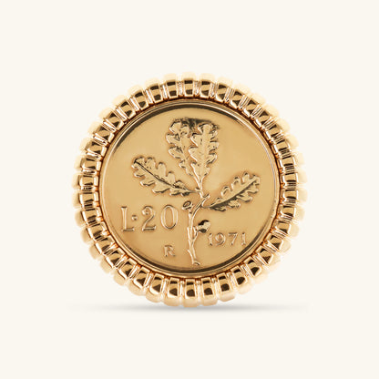 Bague cocktail à texture rayée avec pièce de monnaie