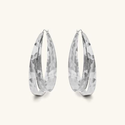 Boucles d'oreilles créoles doubles ovales martelées