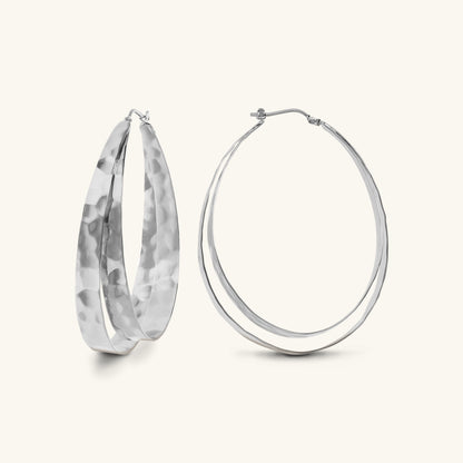 Boucles d'oreilles créoles doubles ovales martelées