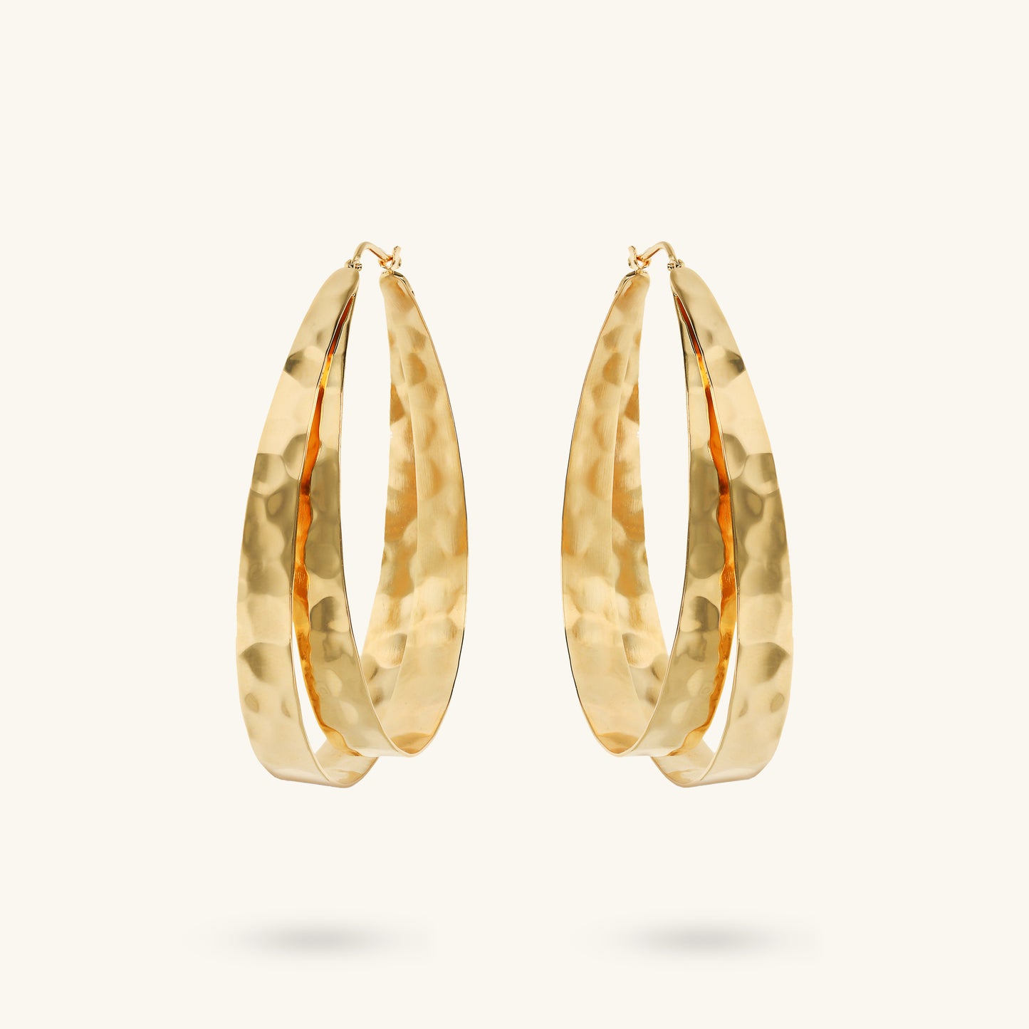 Boucles d'oreilles créoles doubles ovales martelées