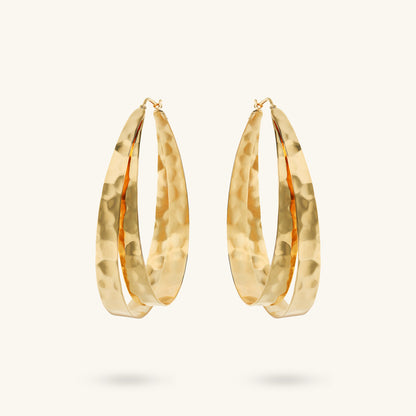 Boucles d'oreilles créoles doubles ovales martelées