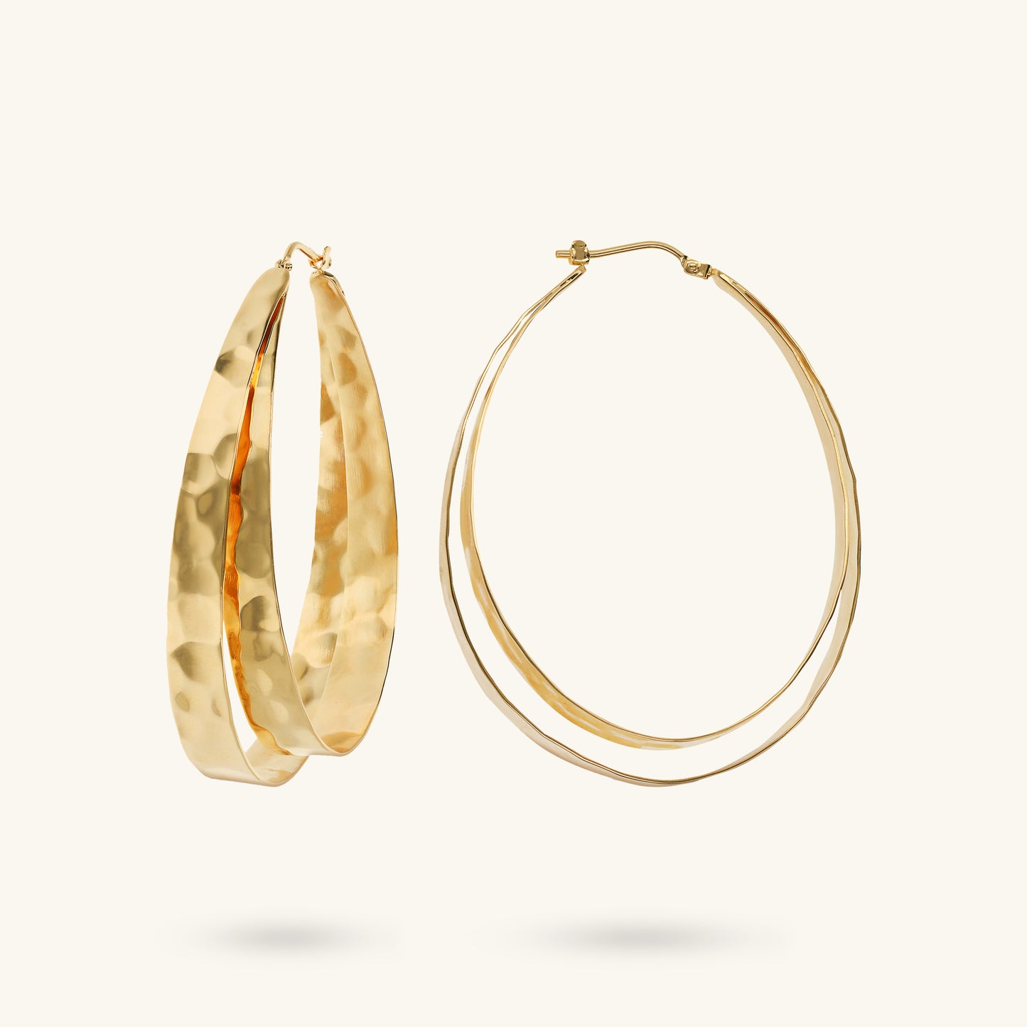 Boucles d'oreilles créoles doubles ovales martelées