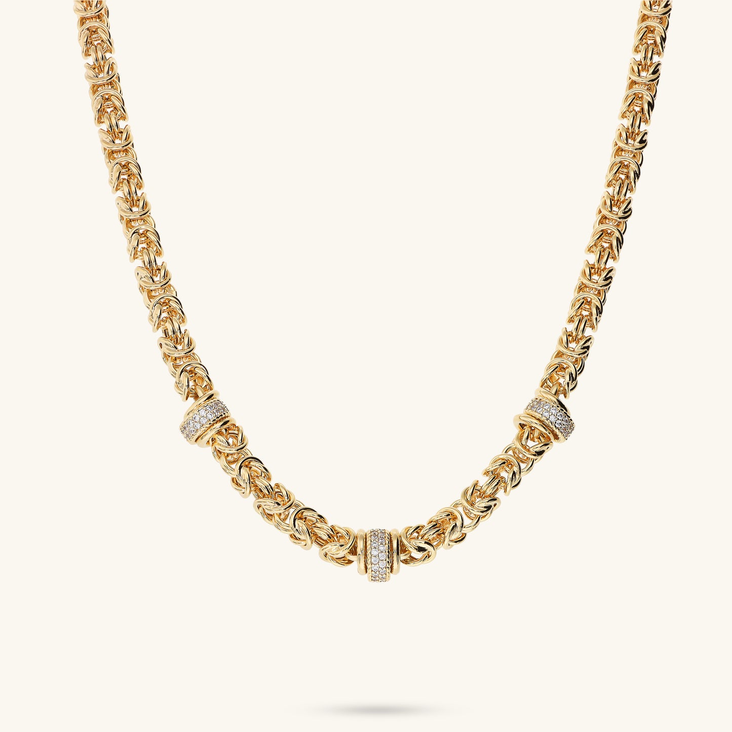 Collana Girocollo Catena Bizantina con Rondelle in Pavé di Cubic Zirconia