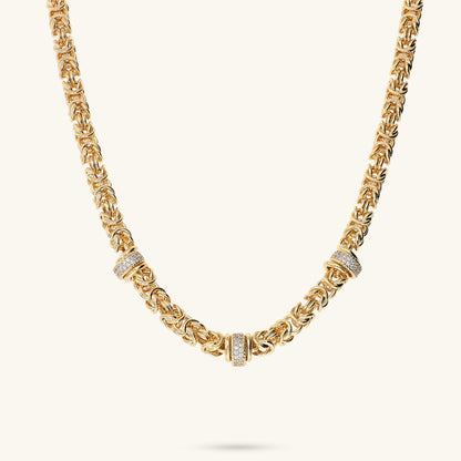 Collana Girocollo Catena Bizantina con Rondelle in Pavé di Cubic Zirconia