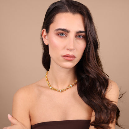 Collana Girocollo Catena Bizantina con Rondelle in Pavé di Cubic Zirconia