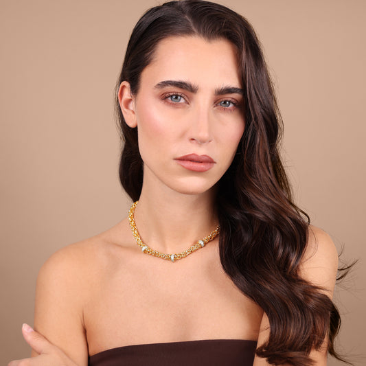 Collana Girocollo Catena Bizantina con Rondelle in Pavé di Cubic Zirconia