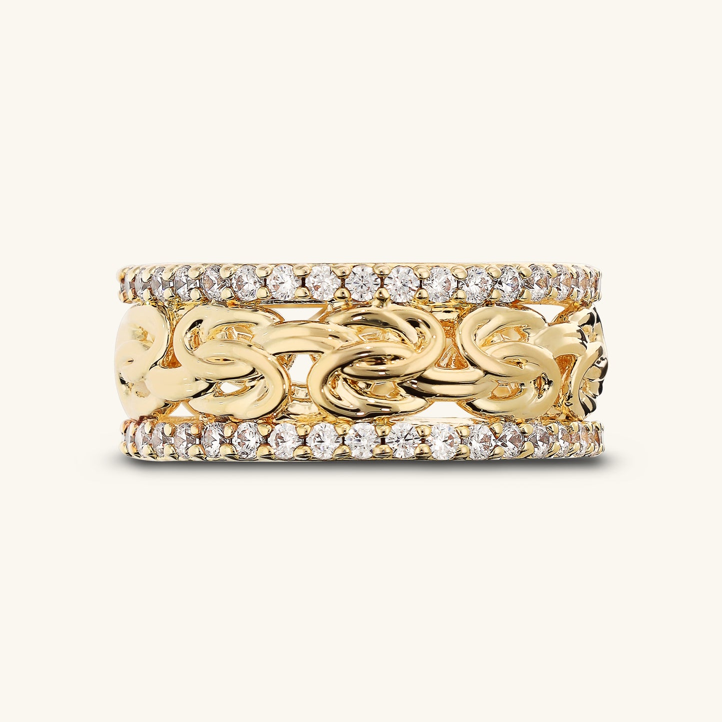 Bague à chaîne byzantine avec pavé de zircones cubiques