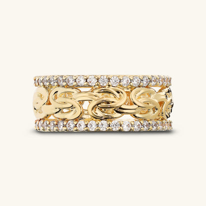 Bague à chaîne byzantine avec pavé de zircones cubiques