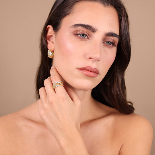Bague à chaîne byzantine avec pavé de zircones cubiques